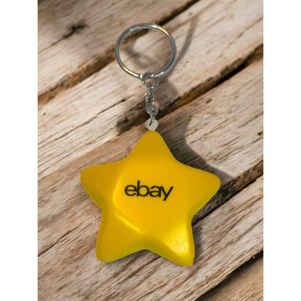 feEbay 30th Anniversary Yellow Star Keychain W Silver Ring Squishy Stress Star